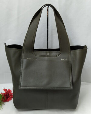 Victoria Beckham Apron Tote Olive Green Leather Double Handle Large Zipper Bag